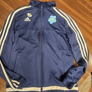 Adidas Navy Track Jacket with Cream Stripes